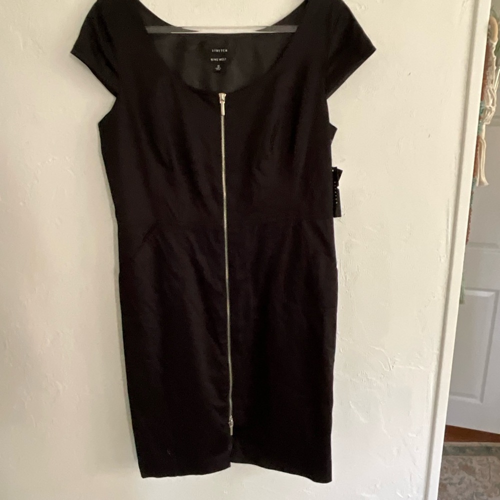 Nine West Black Stretch Front Zip Sheath Dress 12 NWT
